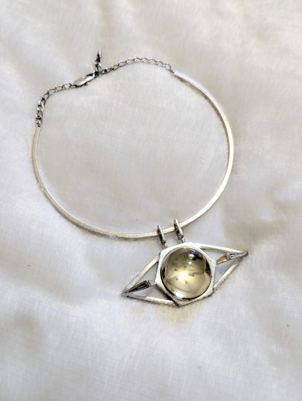 Rare Jenny Bird Silver Plated Nova Orb Collar 3D Metal Choker Cybergoth Necklace